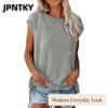 JPNTKY Women's Fashion Casual Solid Color Print O-Neck Sleeveless Blouses & Shirts