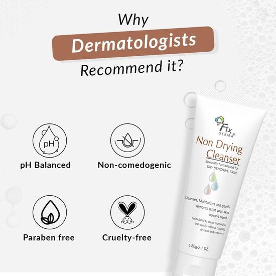 Fixderma Non Drying Cleanser, Soap-free & pH Balanced Cleanser, Pore-Refining, Dermatologist Tested& Non-irritating Skin Cleanser - 60g