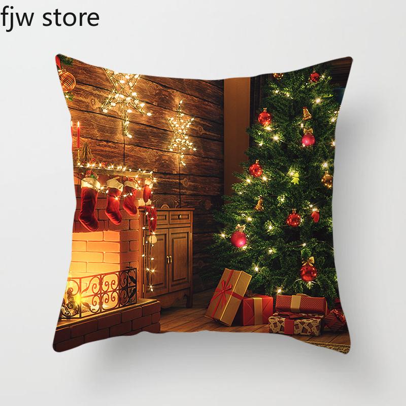 Weihnachten Neujahr Dekorative Kissenhülle Baum Kamin Druck Überwurf Sofa Stuhl Kissen Heimdeko