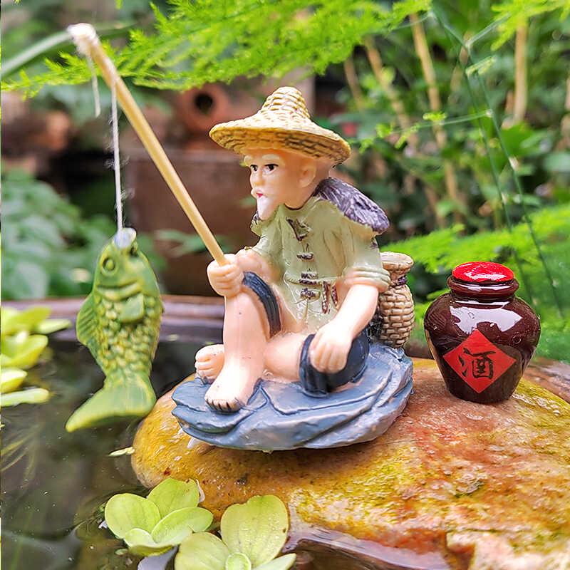 Jiang Taigong Fischer Ornaments für Hof Fischteich Felsen Bonsai Dekor