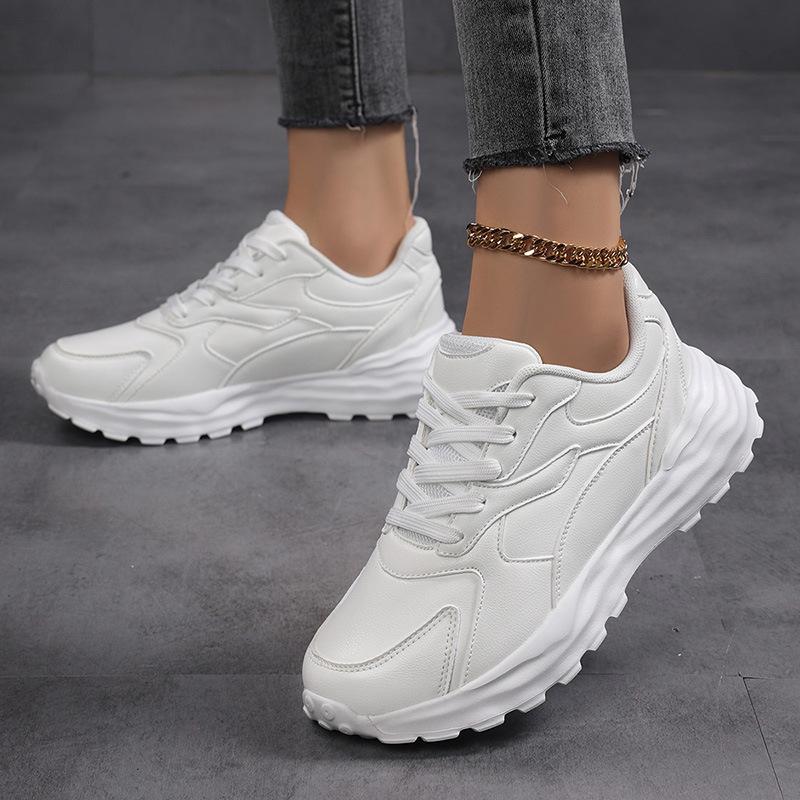Fashion Clean - Fit White Platform Dad Sneakers | Lace - Up Light - Sport Daily Commute Shoes