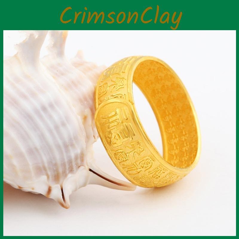 Retro Brass Unique Gold Plated Wide Open Ring For Men Featuring Prosperity Design Symbol