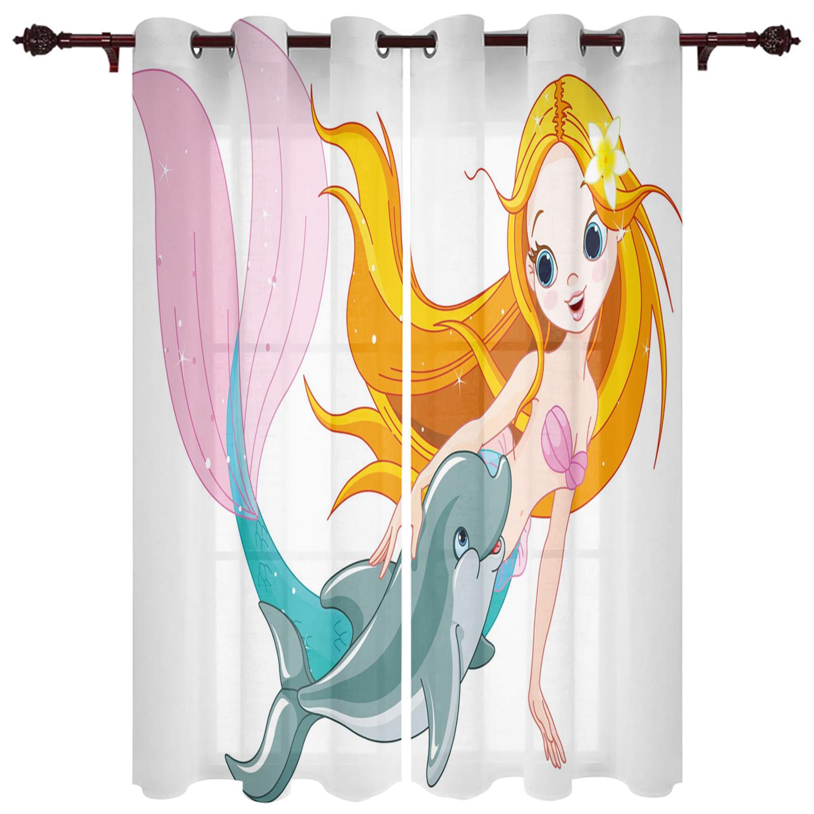 

Русалочка мультфильм дети роскошные шторы для гостиной оконная отделка шторы для спальни домашний декор 135W x 60H(cm) x1
