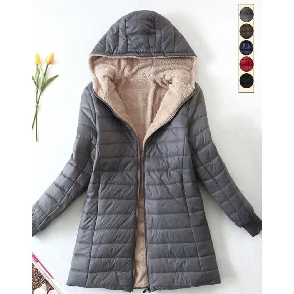 Hooded Fit Women Jackets Autumn Winter Mid-length Office Cotton Coats Warm Lamb Fleece Parkas