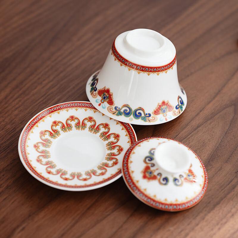 Nordic Ceramic 10-Piece Tea Set with Red Dunhuang Gaiwan