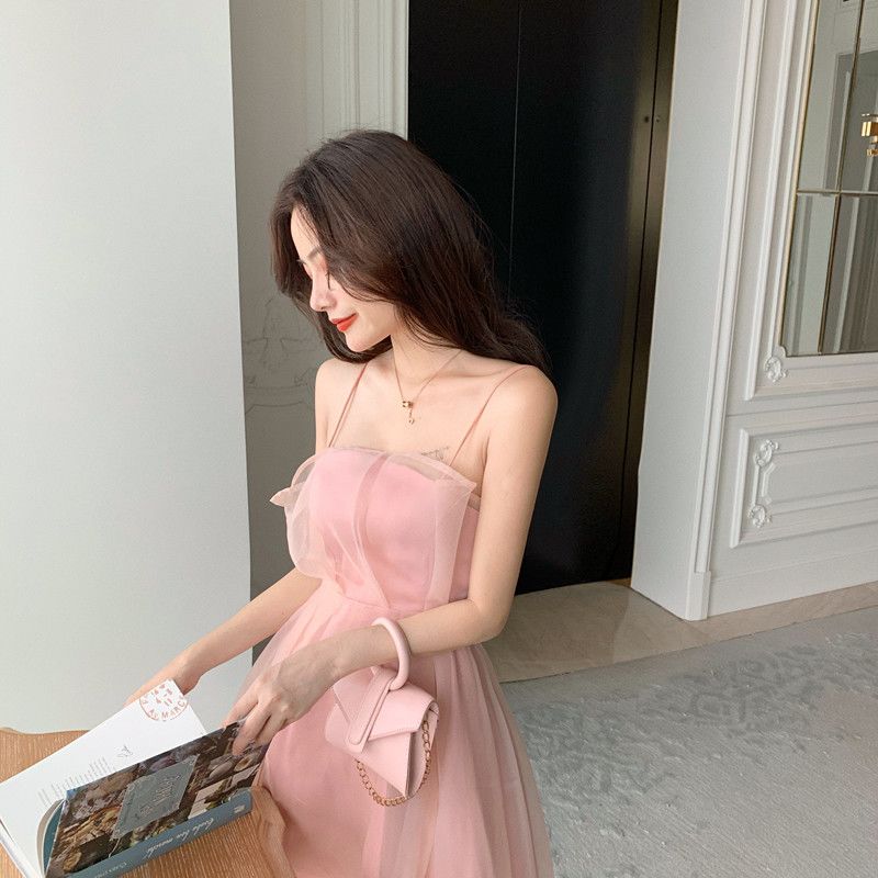 Sweet and Super Fairy Mesh Dress Women's Sleeveless Ruffle Mesh Camisole Dress High Waist A Line Short Mini Skirt Suitable for Parties Vacations