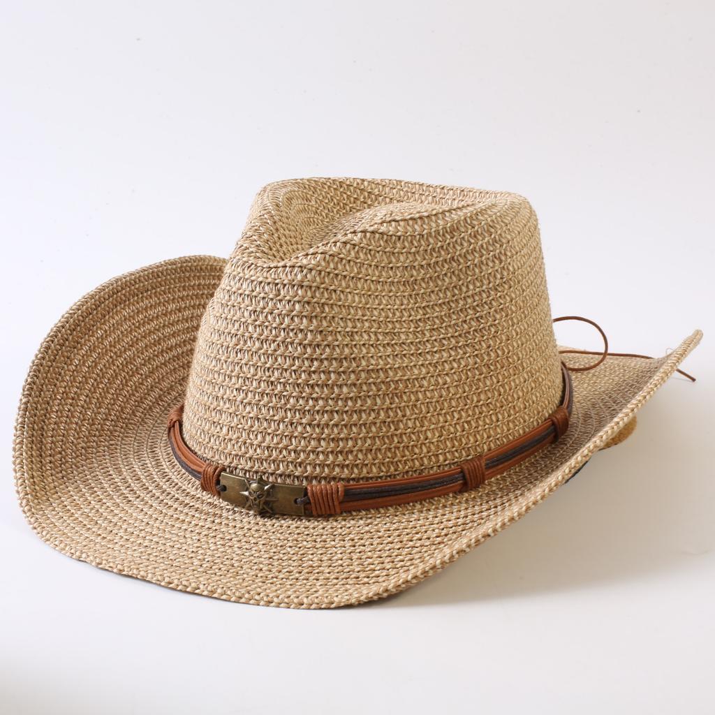 Popular European and American Classic Straw Woven Western Cowboy Hat Men's and Women's Outdoor Fashion OL Wind Woven Top Hat