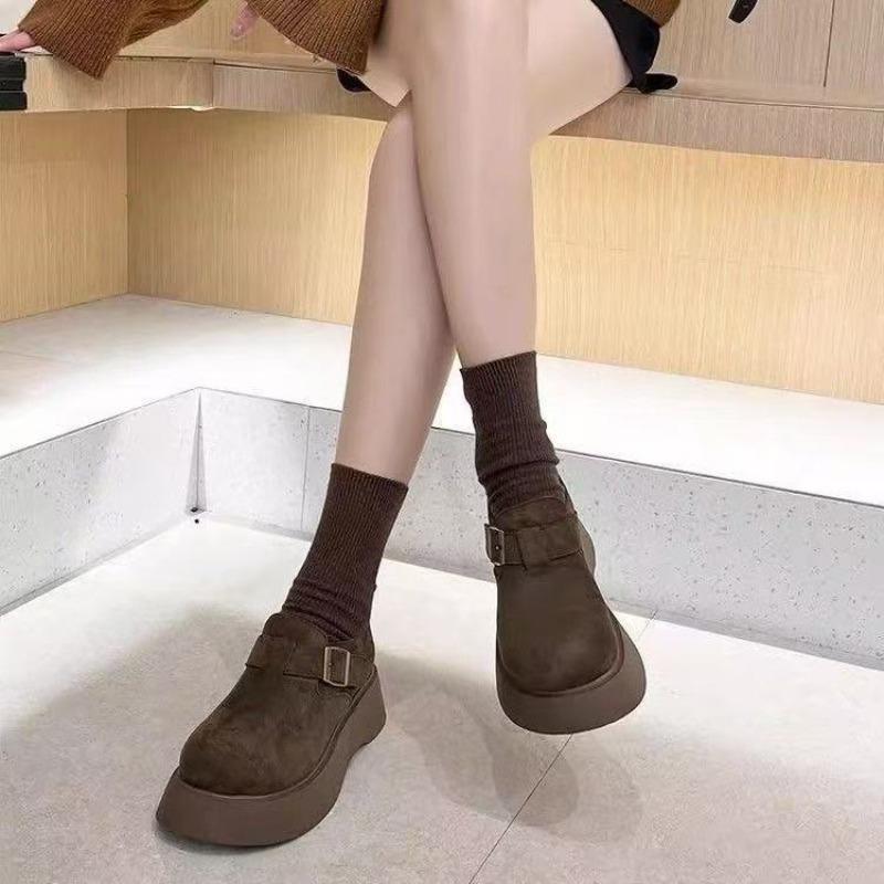 New women's autumn women's shoes single shoes retro one-pedal platform single shoes