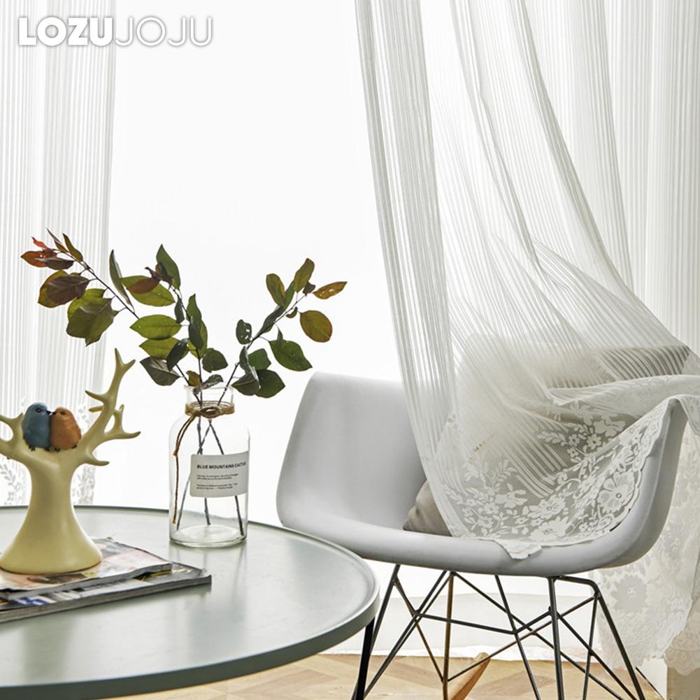 1PC 10-20% Light Blocking Transparent Lace Floral Wave Bottom Curtain for Living Room Bedroom Balcony Home Decor LOZUJOJU