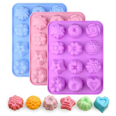 Moule à Savon Fleur Chocolat 12 Cavités Formes Différentes Moules en Silicone Fondant Rose Moule Floral pour Amoureux de la Pâtisserie Dessert Glace