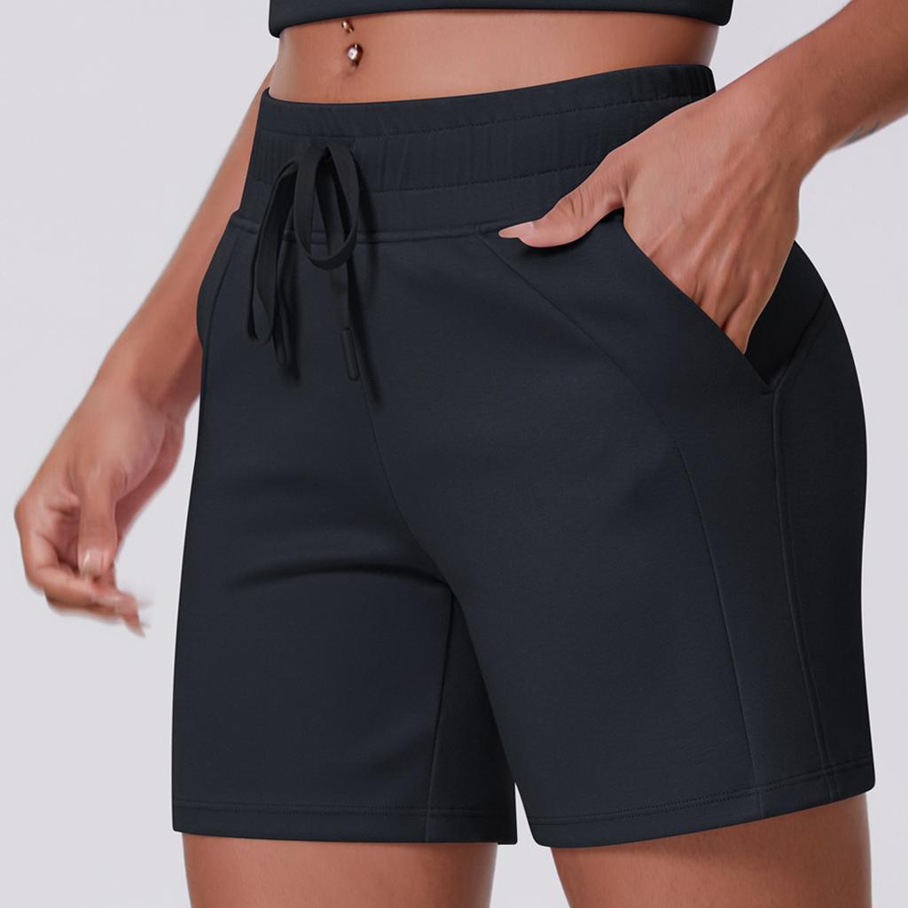 Damen Lässige Lockere Einfarbige Kordelzugtasche Yoga Laufen Fitness Dreiviertelhose