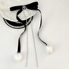 Cute Sweet Girly Bow Hair Clip Bow Long Ribbon Y2K Pompoms Bow Bunches Rhinestones Sweet Balletcore Style