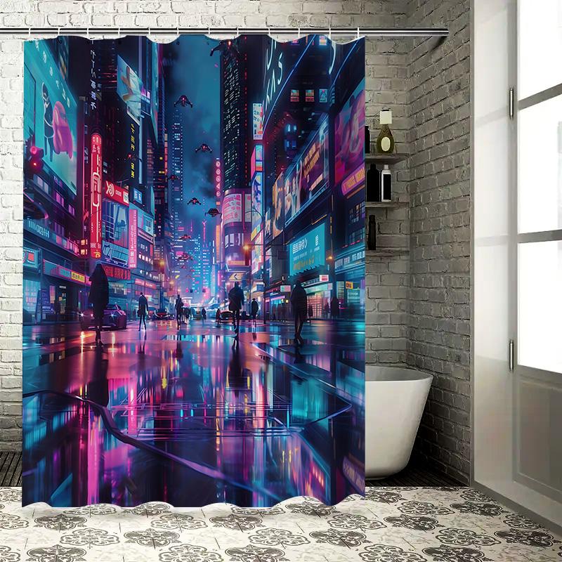 Cyberpunk Future City Night View Shower Curtain Cyber Style Decor Waterproof Mildewproof for Bathroom Home Decor Essential