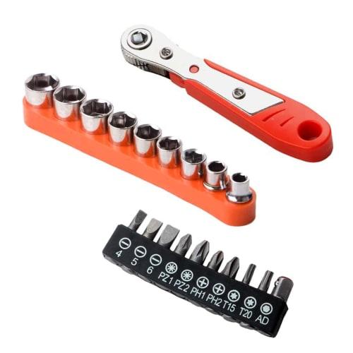 YANYULI Right-Angle Ratchet Driver Set, Mini Ratchet Set, 19-in-1, 36-Tooth L-Shaped Interchangeable Screwdriver, Socket Wrench, Magnetic Right-Angle