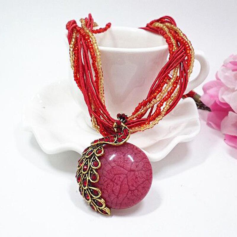 Ethnic Style Long Necklace: Retro Water Drop Pendant with Colored Shell for Fall/Winter