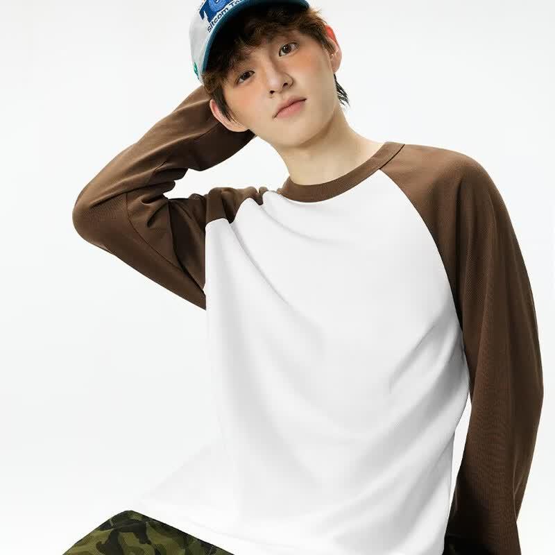 MINISO Men's Casual Colorblock Raglan Long Sleeve T-Shirt