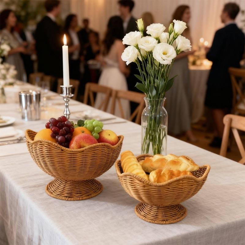 Elegante Cesto Frutta e Verdura Effetto Rattan Materiali PP Organizzatore Multiuso per Cucina con Design Floreale