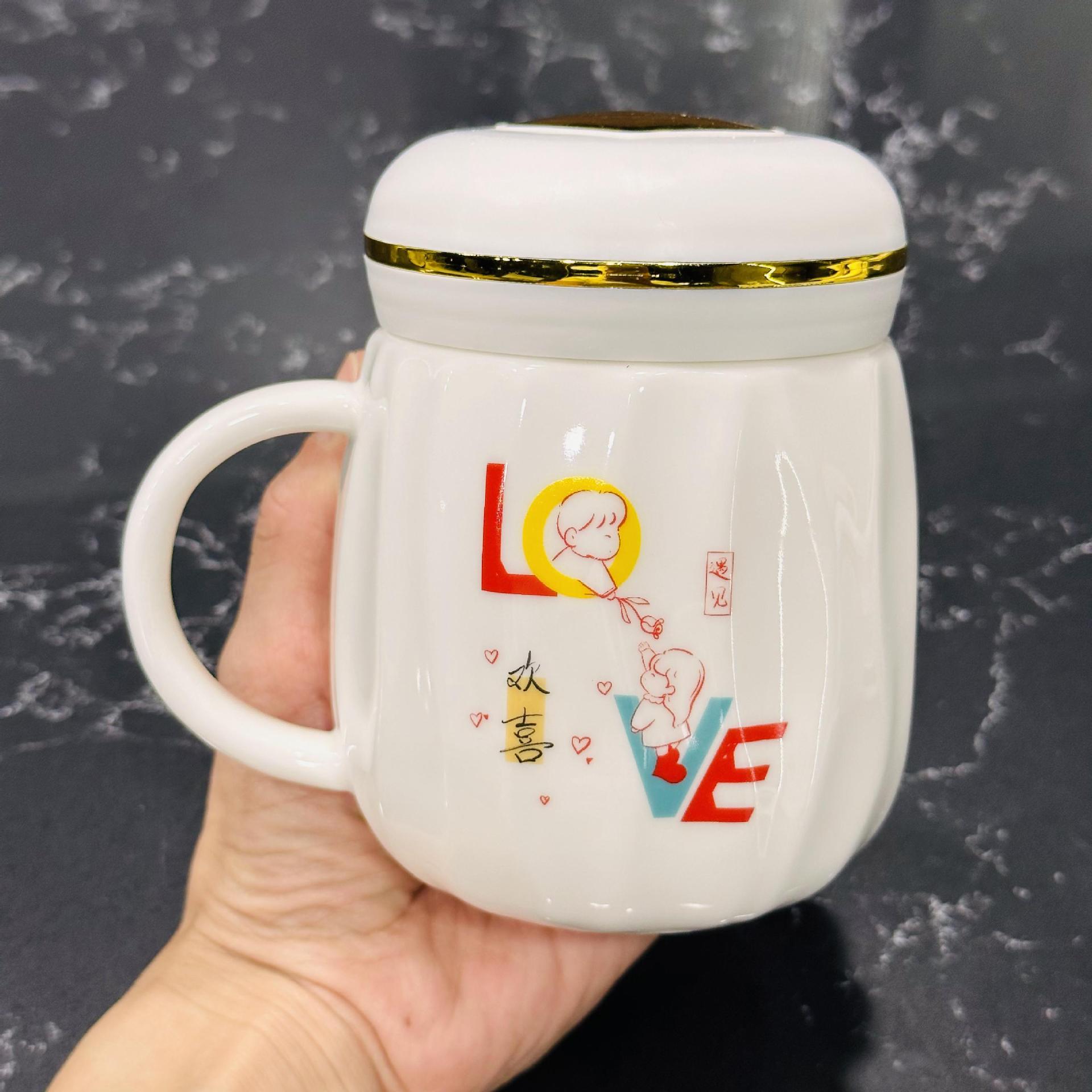 

Керамическая кружка большой емкости Милый набор парных кружек высокой ценности Подарочная коробка Чашка для воды Маленький подарок Сувенир Подарочная чашка 500ＭＬ