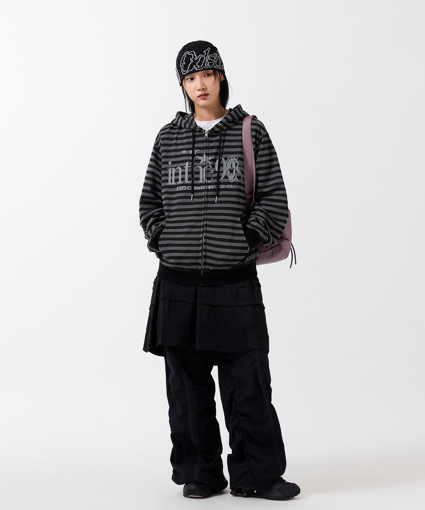 Oddstudio In The Nineties Striped Zip-Up Hoodie - Charcoal / Black