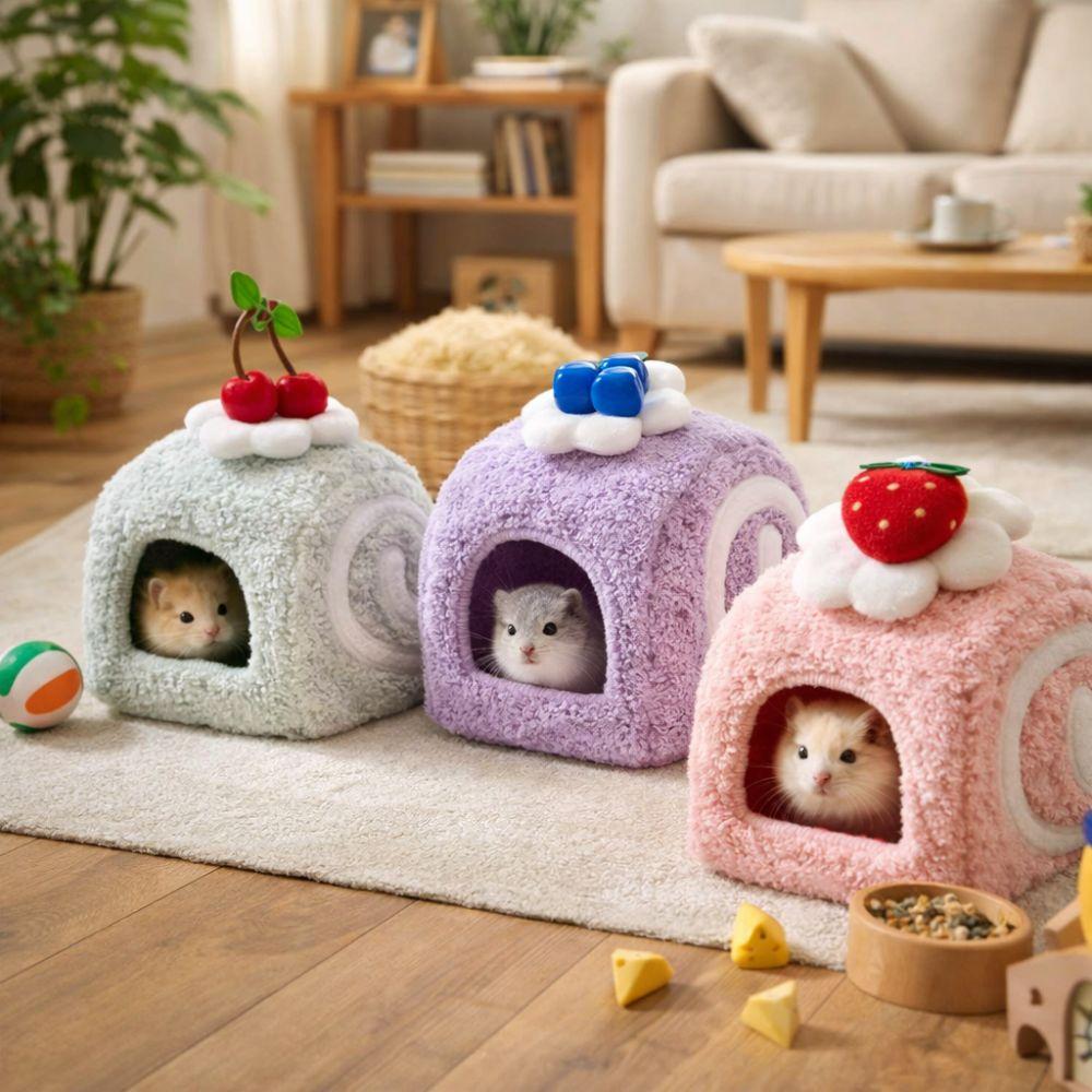 Cute Hamster Cake Nest Warm Bird Hiding House Chinchilla Shelter Plush Hamster Cage  Autumn Winter