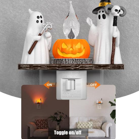 Halloween Ghost Night Light Plug-in Flickering Ghost Campfire Wall Light Wizard Ghost Nightlight
