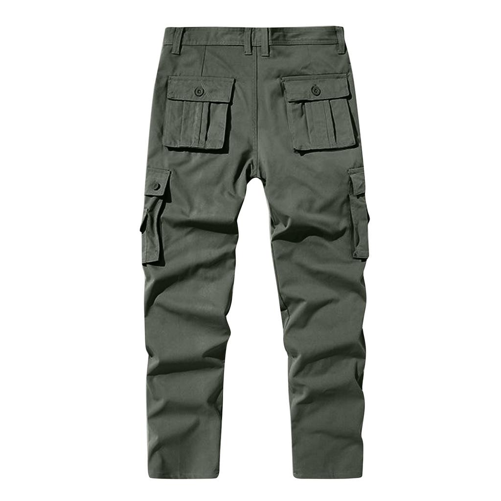 Men's Solid Color Multi-Pocket Cargo Pants Men's Casual Sports Straight Trousers