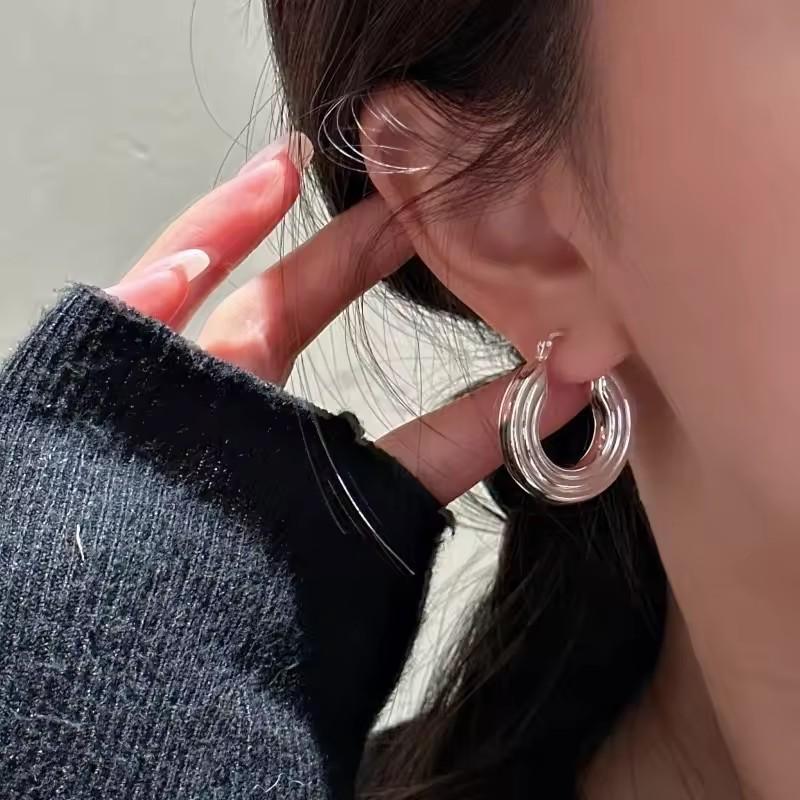 925 Sterling Copper Vintage Earrings For Women Trendy Simple Round Strip Earring Zircon Prevent Allergy Party Accessories Gift