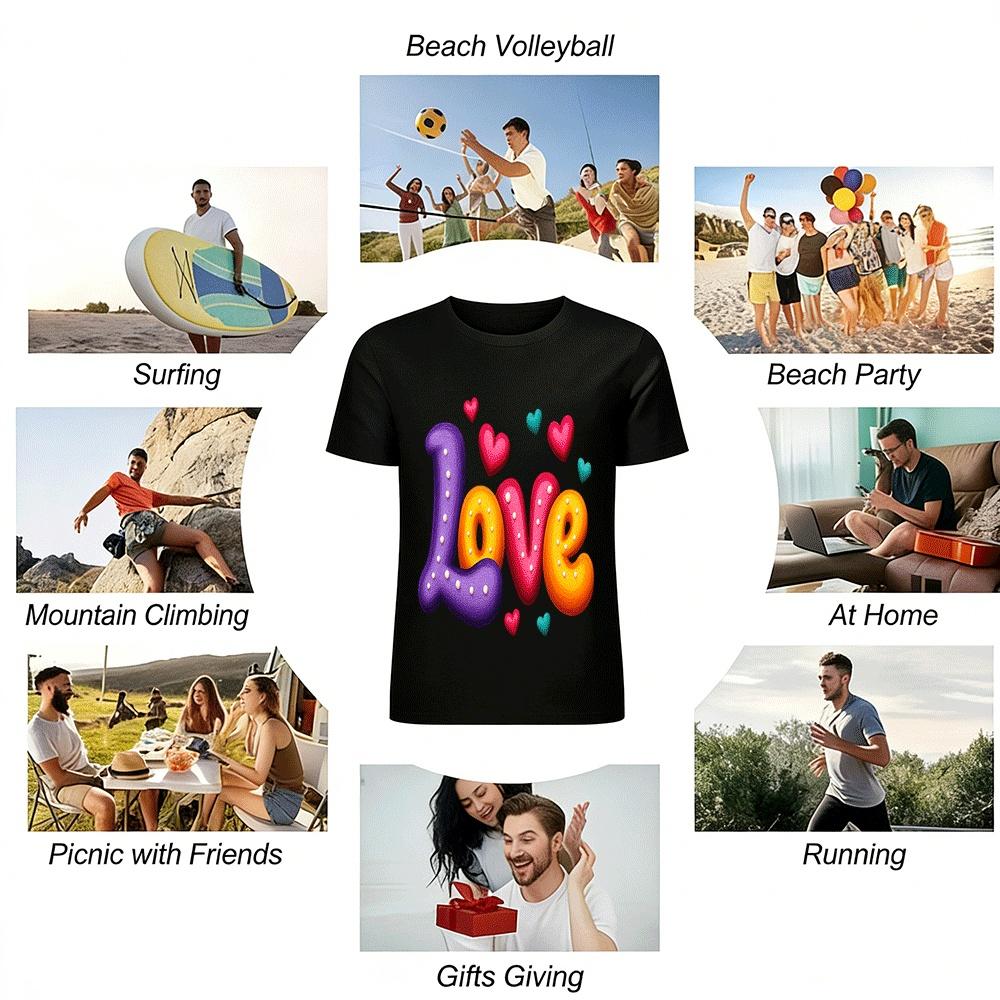 Love Heart Print Casual Tee For Women And Kids Pure cotton T-shirt