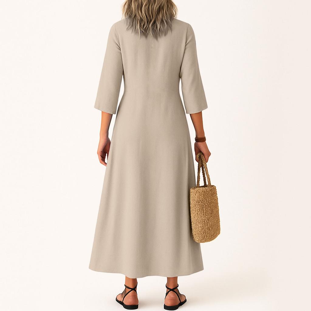 Dress For Women Long Boho Beach Dress Elegant Maxi Dress V-Neck 3/4 Sleeve Dress