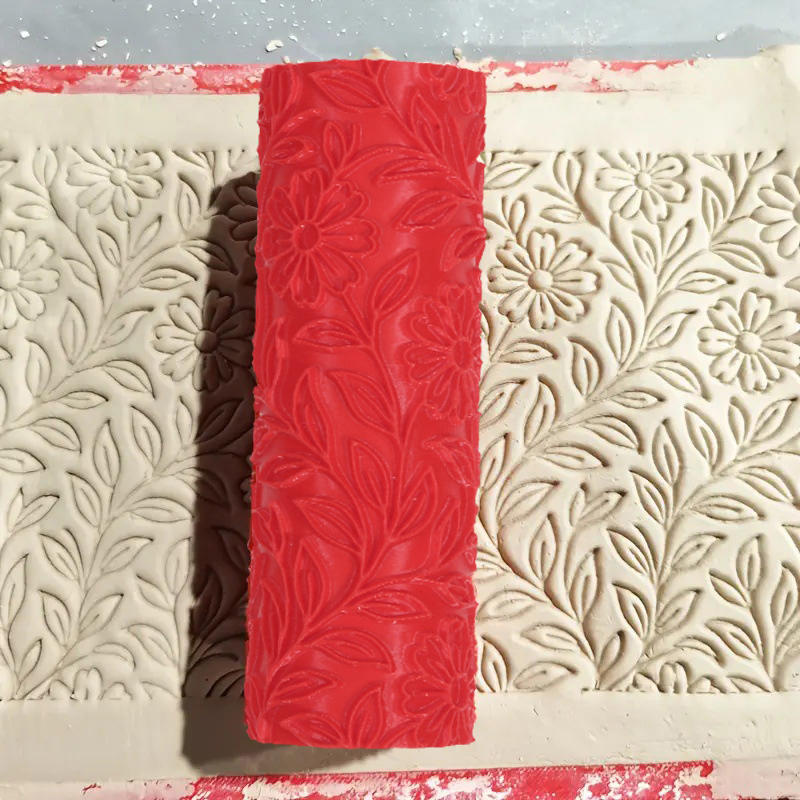 Plastic Texture Rolling Pin Ceramic Pottery Art Embossed Rod Daisy Flower Pattern Mud Rol Reliefs DIY Clay Craft Tools