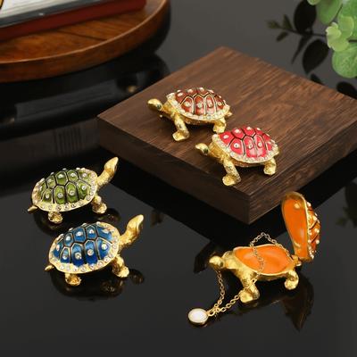 Elegant Vintage Storage Case Decorative Metal Turtle Ornament Turtle Jewelry Box For Earrings