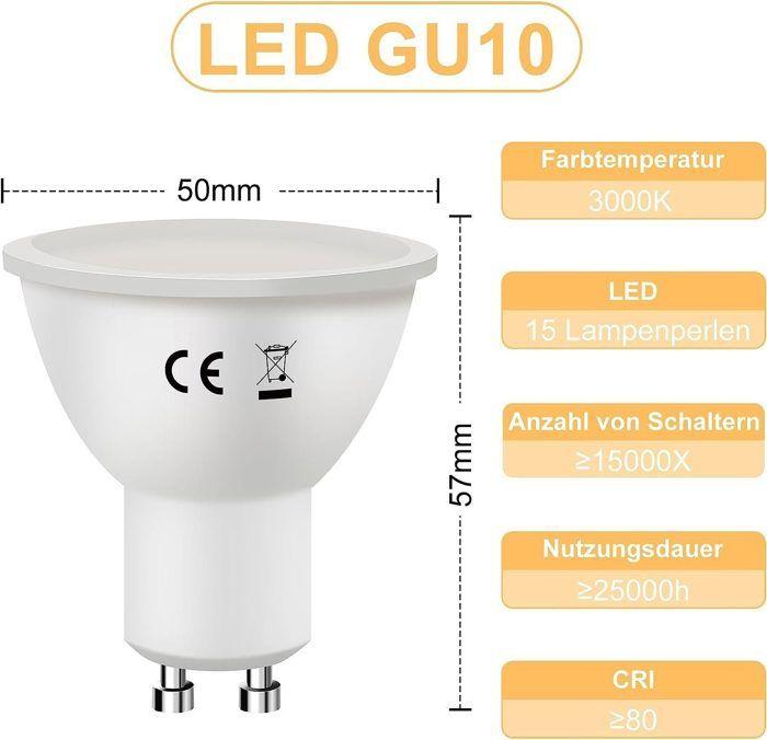 LED Bulb - NETTLIFE - 6W GU10 - 3000K (White Hot) - Angle 110° - Non Dimmable - Lot 10