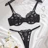 Europäisches & Amerikanisches Herzstickerei Mesh Dessous-Set - Bügel Push-Up, Durchsichtiges Design
