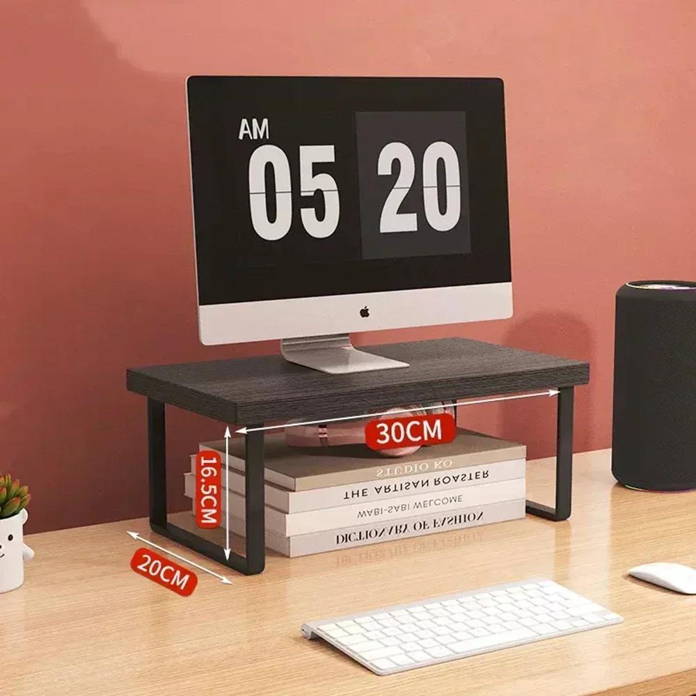 Office Desktop Computer Stand Rack Bracket Raised Shelf Laptop Monitor Wooden Table Home Storage Holders Utility Accessories