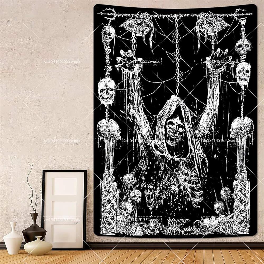 Goth Skull Tapestry Devil Satanic Tapestrys Wall Hanging Batwing Skeleton Tapestries For Bedroom Aesthetic Home Decoration