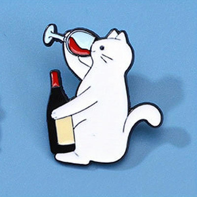 Cat Drinking Red Wine Interesting Brooch Student Backpack Needle Buckle Badge