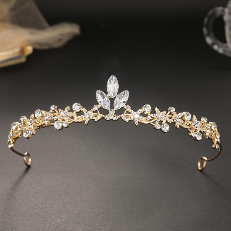 Rhinestone Leaf-Shaped Princess Crown Shiny Girls Birthday Hair Headpiece for Wedding Pageant Party Cosplay