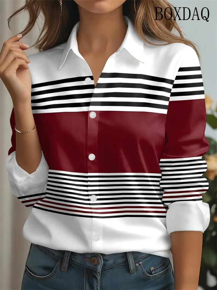 Elegant Ladies Fashion Blouse 2026 Spring Autumn Women's Tie Dye Striped Printed Shirts Casual Long Sleeve Office Women's Blouse