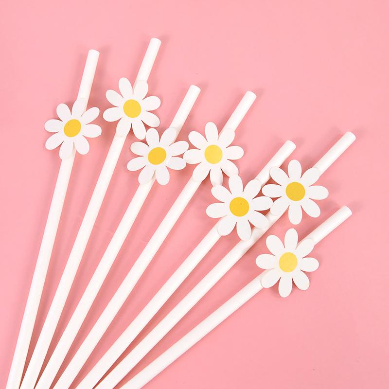 10/20/30pcs Daisy Flower Paper Straws Disposable Drinking Straw for Daisy Birthday Party Wedding Decoration Supplies Baby Shower