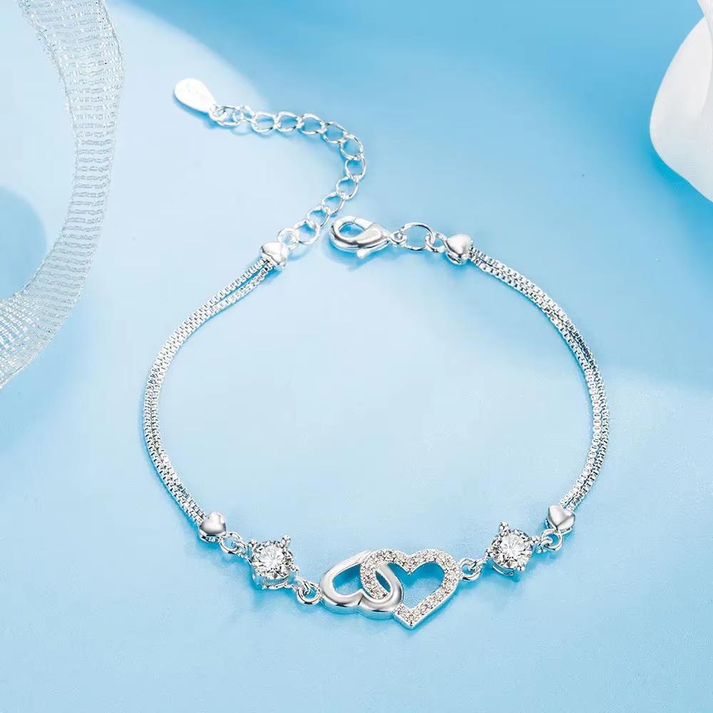 S925 Silver Bracelet Inlaid With Amethyst Embellished With Zircon Heart-Shaped Women's Bracelet Evening Luxury Jewelry
