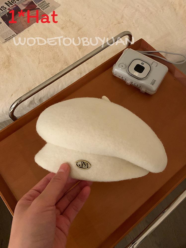 

Wool Beret Hat For Women With Elastic Band Elegant Winter Accessory IvoryWhite