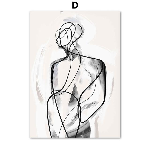 Line Girl Silhouette Bird Geometric Shape Wall Art Posters Prints Nordic Canvas Painting Abstract Pictures For Living Room Decor