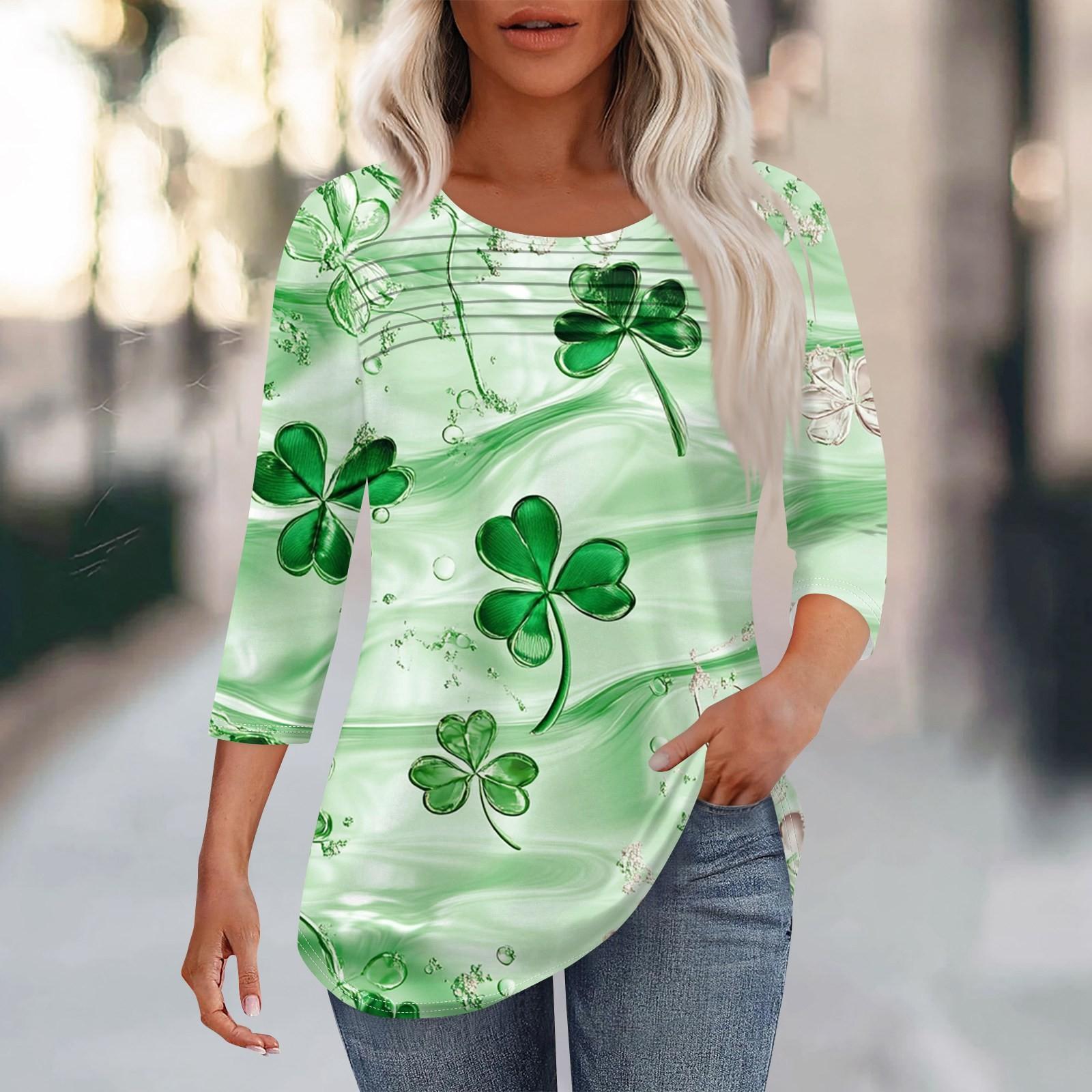 

Женский стильный воротничок со складками спереди. Топ с рукавами 3/4 и принтом ко Дню Святого Патрика L