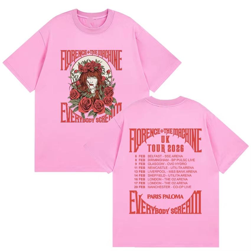 Florence The Machine Everybody Scream Tour 2026 Magliette Stampate Unisex Donna Moda Vintage Puro Cotone Maglietta Streetwear
