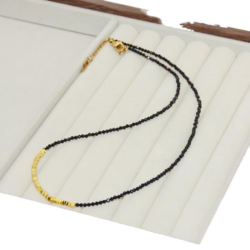 Exquisites Schwarzes Spinell & Süßwasserperlen Halsketten-Set für Damen - 2025 Naturstein Schlüsselbein-Kette, Luxuriöser Nationaler Stil