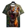3D Tiger Print Kids Short Sleeve T Shirt Round Neck Loose Style Outdoor Activity Summer Daily Apparel
