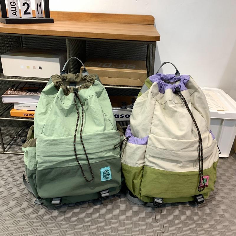 Student's Lightweight Schoolbag Drawstring Backpack Color Block Outdoor Sports Mountaineering Large Capacity Travel Bag