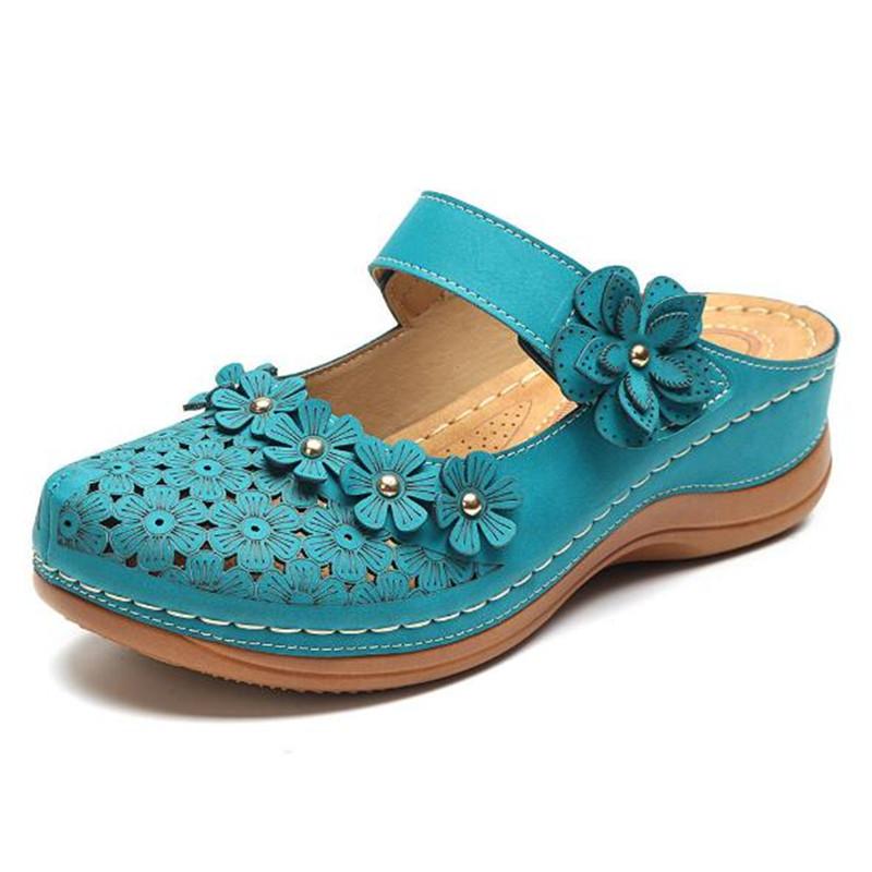 Slippers Women Casual Ladies Shoes Female Leather Floral Platform Sandals Retro Flats Shoe Woman Plus Size 43 Summer 2025 New