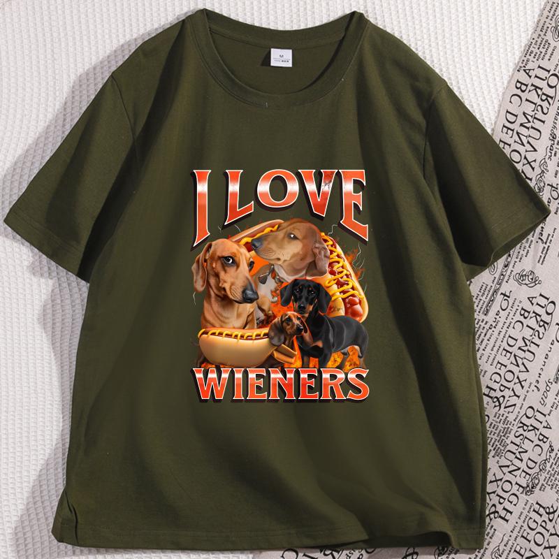 Lieber mit meinem Wiener spielen Grafik T-Shirts Lustiges Dackel Hundet-Shirt Gedrucktes Baumwoll Kurzarm Rundhals T-Shirts