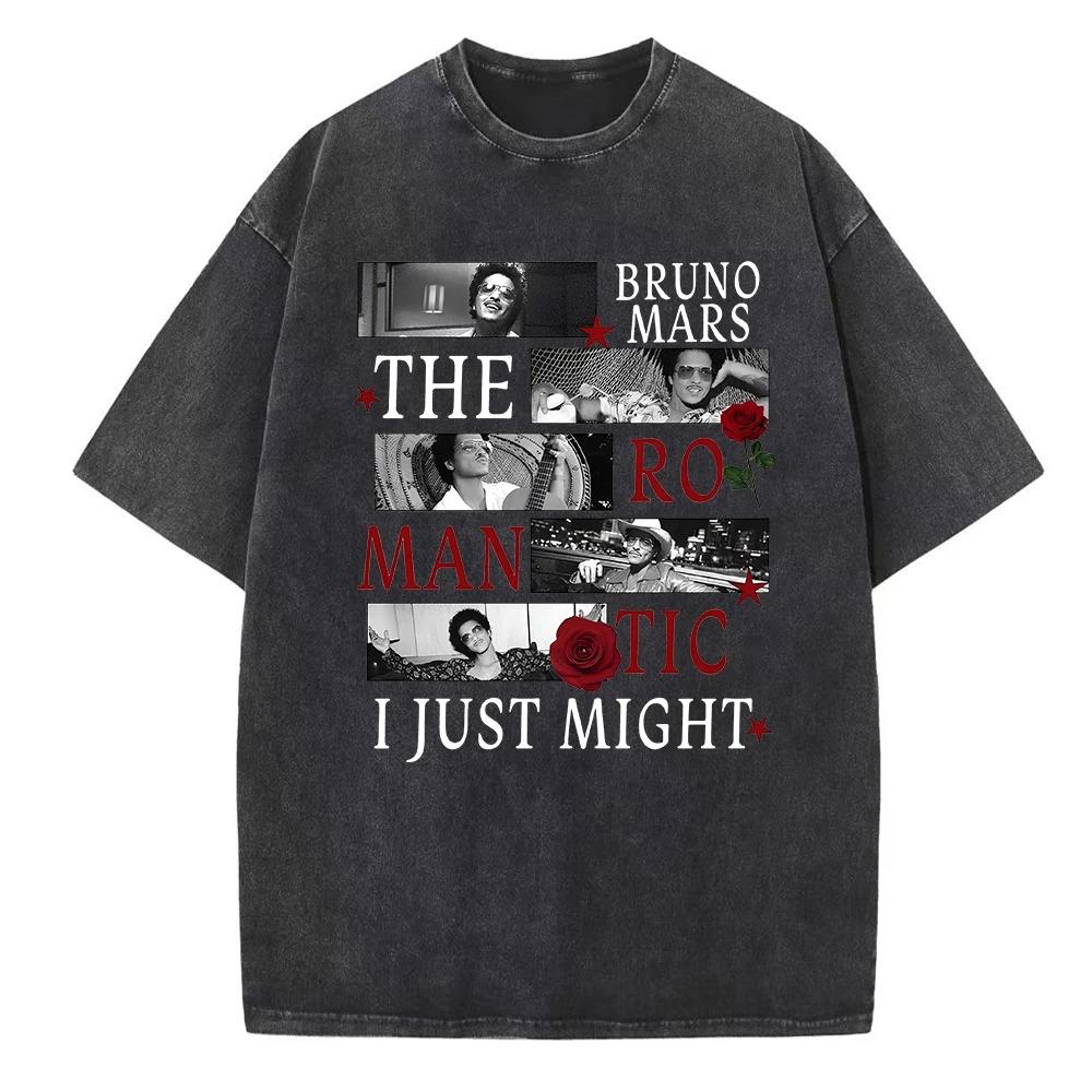 Fashion Hip Hop Clothes Bruno Mars The Romantic Tour 2026 Gewassen Oversized Y2k T-shirt Mannen Vrouwen Hip Hop Korte Mouw Casual Los T-shirt Dames Heren Kleding S goud